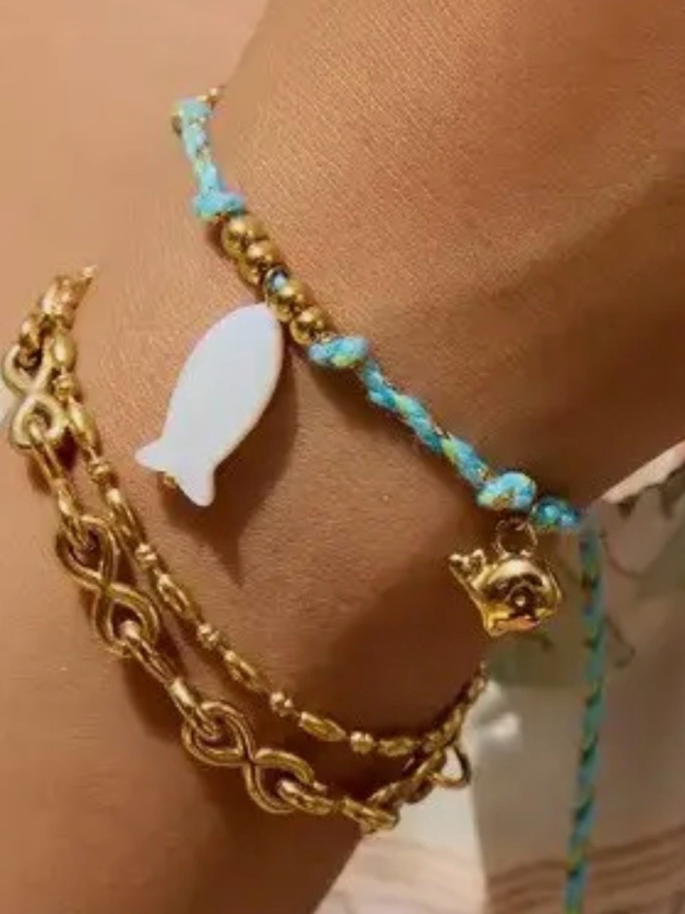 18K Stainless Steel Blue Corded Charm Bracelet (7560)